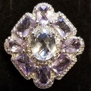 VINTAGE White Topaz &Amethyst Sterling Silver Ring